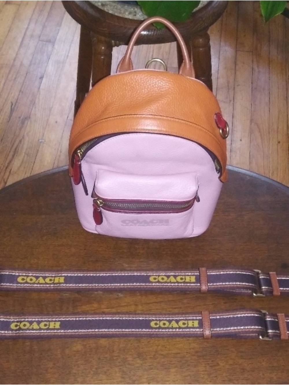 Coach Pink and Brown Pebbled Leather Mini Backpack - Picture 7 of 10